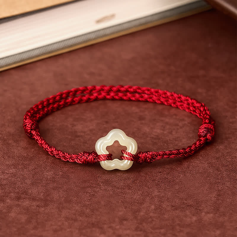 Buddha Stones Hetian Jade Plum Bossom Luck Red String Bracelet
