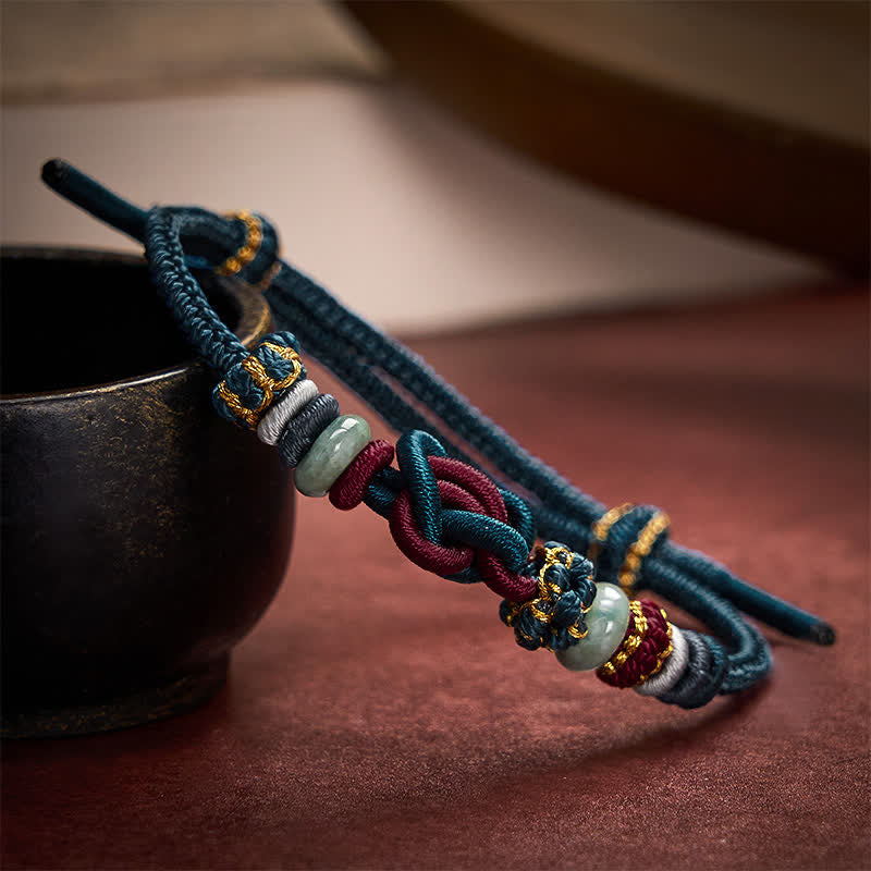 EverestArtstudios Hand-Woven Love Heart Knot Jade Luck Braided Cord Bracelet