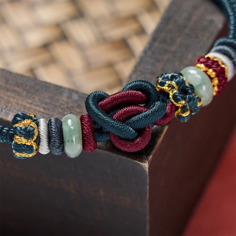 EverestArtstudios Hand-Woven Love Heart Knot Jade Luck Braided Cord Bracelet