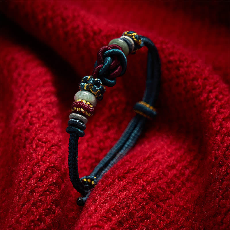 Buddha Stones Hand-Woven Love Heart Knot Jade Luck Braided Cord Bracelet