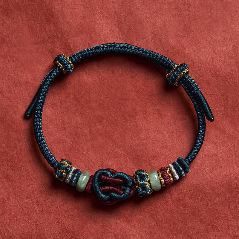 EverestArtstudios Hand-Woven Love Heart Knot Jade Luck Braided Cord Bracelet