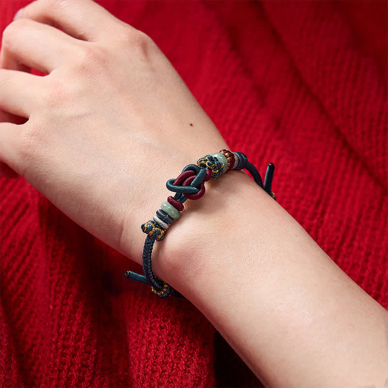 EverestArtstudios Hand-Woven Love Heart Knot Jade Luck Braided Cord Bracelet