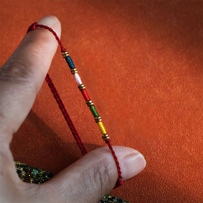 Buddha Stones Hand Woven Colorful Red String Protection Tibetan Adjustable Bracelet