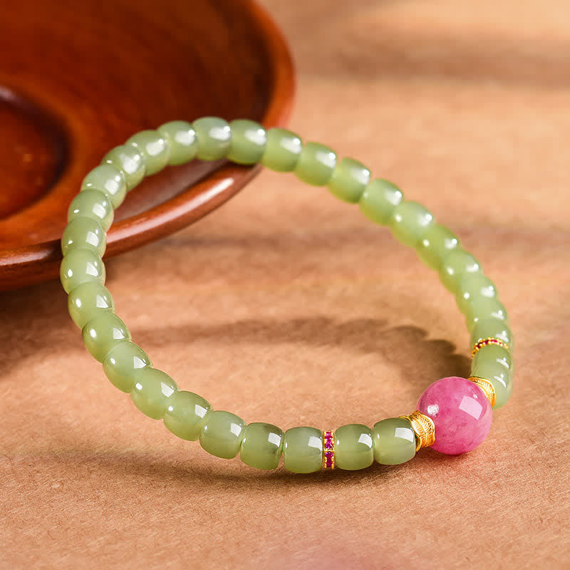 EverestArtstudios Jade Luck Round Bead Rhodonite Bracelet