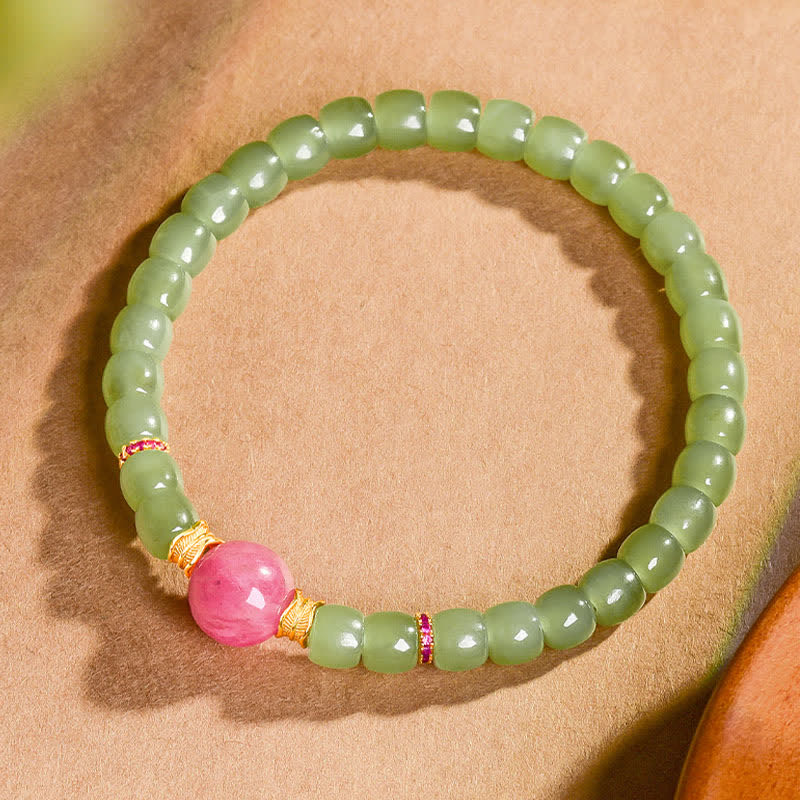 EverestArtstudios Jade Luck Round Bead Rhodonite Bracelet