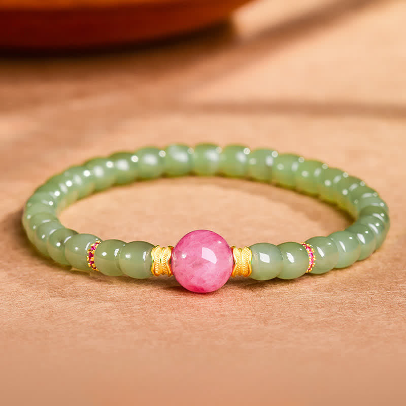EverestArtstudios Jade Luck Round Bead Rhodonite Bracelet