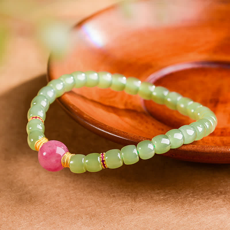 EverestArtstudios Jade Luck Round Bead Rhodonite Bracelet