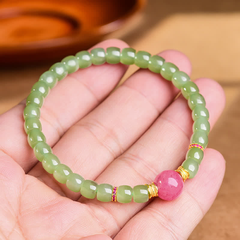 EverestArtstudios Jade Luck Round Bead Rhodonite Bracelet