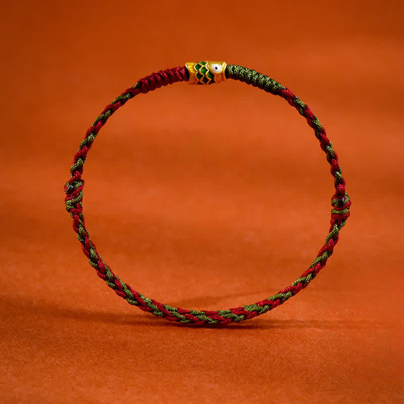 Buddha Stones 999 Gold Braided Colorful Red Green String Koi Fish Luck Bracelet Anklet