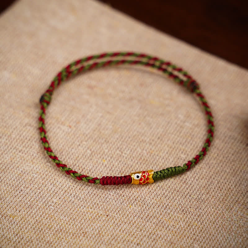 Buddha Stones 999 Gold Braided Colorful Red Green String Koi Fish Luck Bracelet Anklet