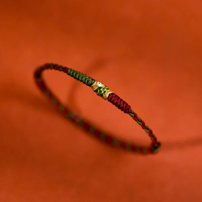 Buddha Stones 999 Gold Braided Colorful Red Green String Koi Fish Luck Bracelet Anklet