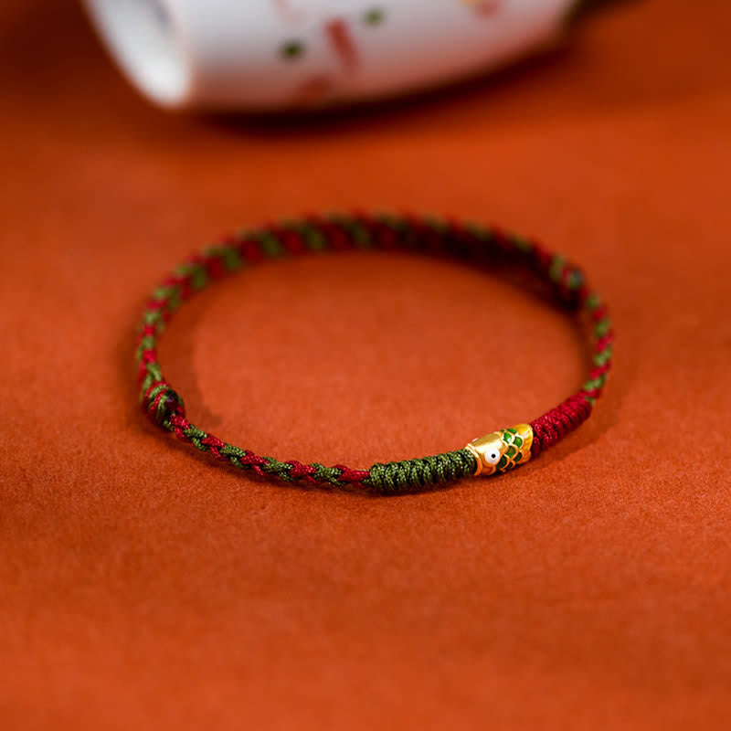 Buddha Stones 999 Gold Braided Colorful Red Green String Koi Fish Luck Bracelet Anklet