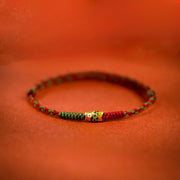 Buddha Stones 999 Gold Braided Colorful Red Green String Koi Fish Luck Bracelet Anklet
