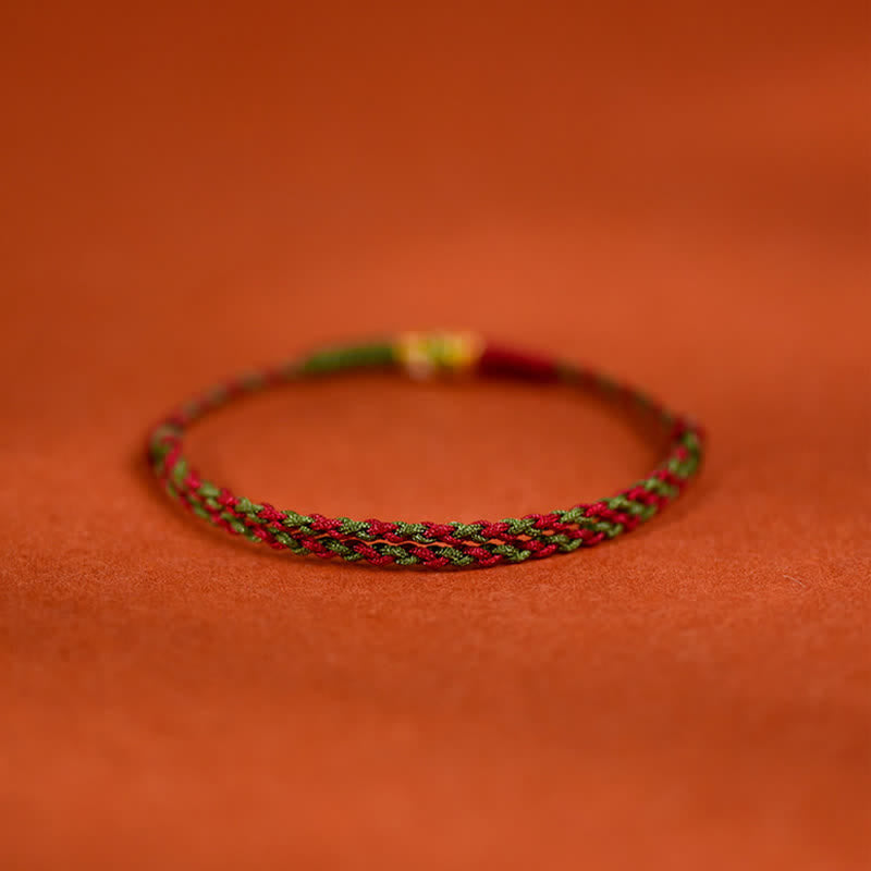Buddha Stones 999 Gold Braided Colorful Red Green String Koi Fish Luck Bracelet Anklet