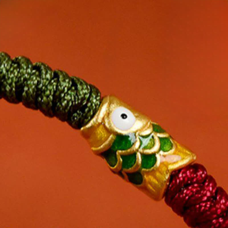 Buddha Stones 999 Gold Braided Colorful Red Green String Koi Fish Luck Bracelet Anklet