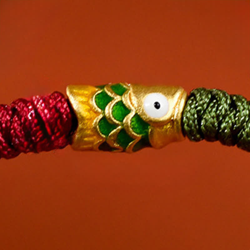 Buddha Stones 999 Gold Braided Colorful Red Green String Koi Fish Luck Bracelet Anklet