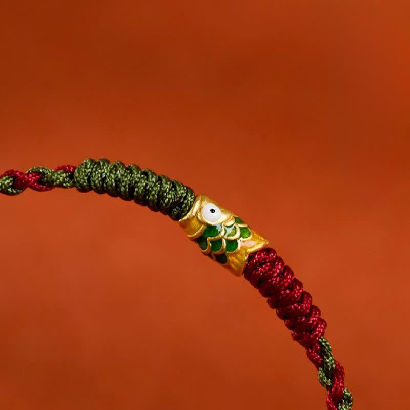 Buddha Stones 999 Gold Braided Colorful Red Green String Koi Fish Luck Bracelet Anklet
