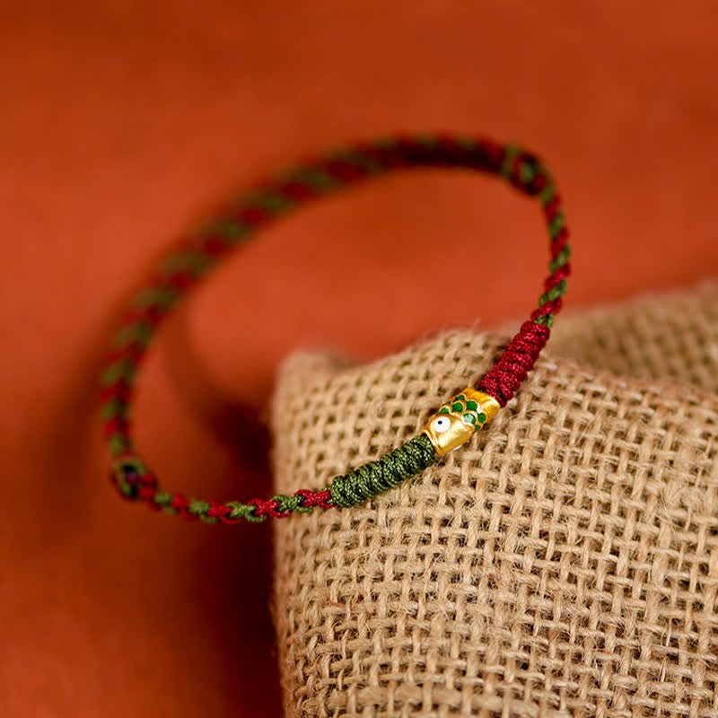 Buddha Stones 999 Gold Braided Colorful Red Green String Koi Fish Luck Bracelet Anklet