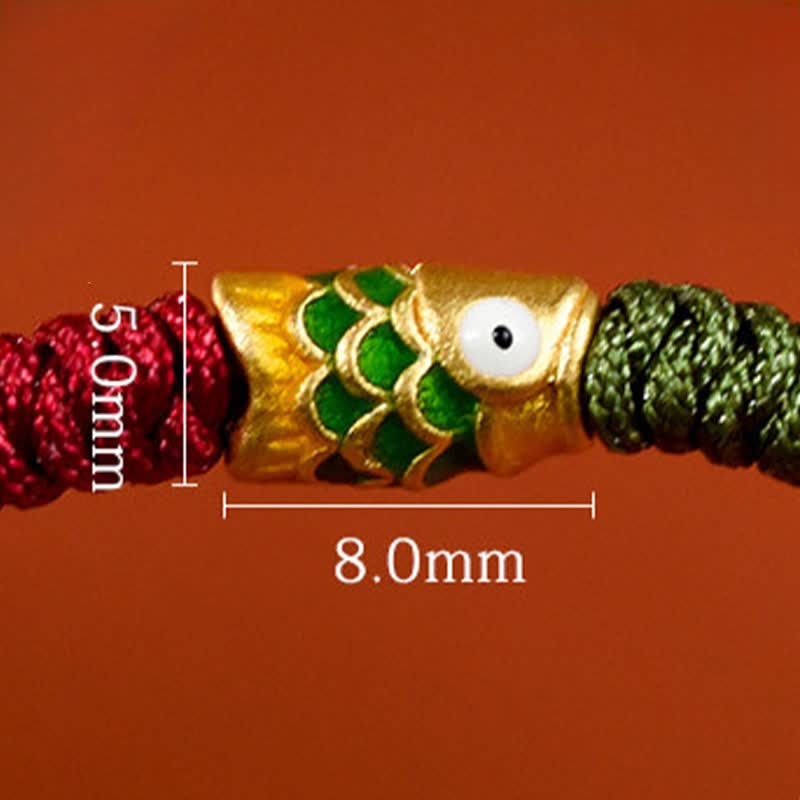 Buddha Stones 999 Gold Braided Colorful Red Green String Koi Fish Luck Bracelet Anklet