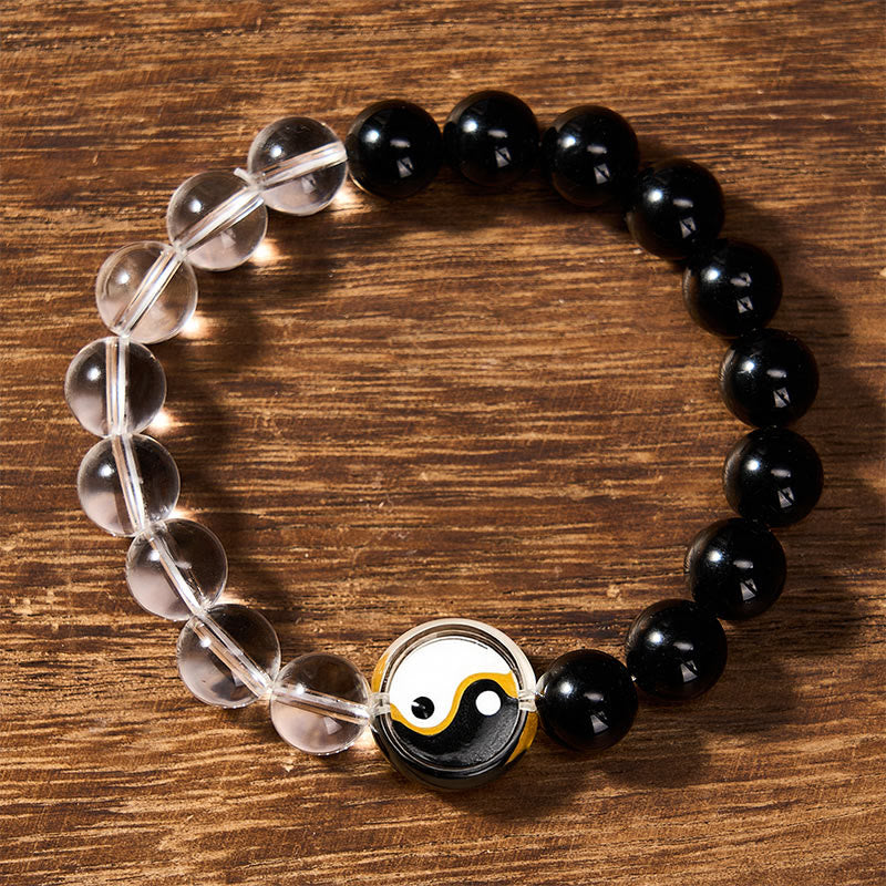 Buddha Stones Liuli Glass Bead Yin Yang Balance Double Sided Round Bead Bracelet