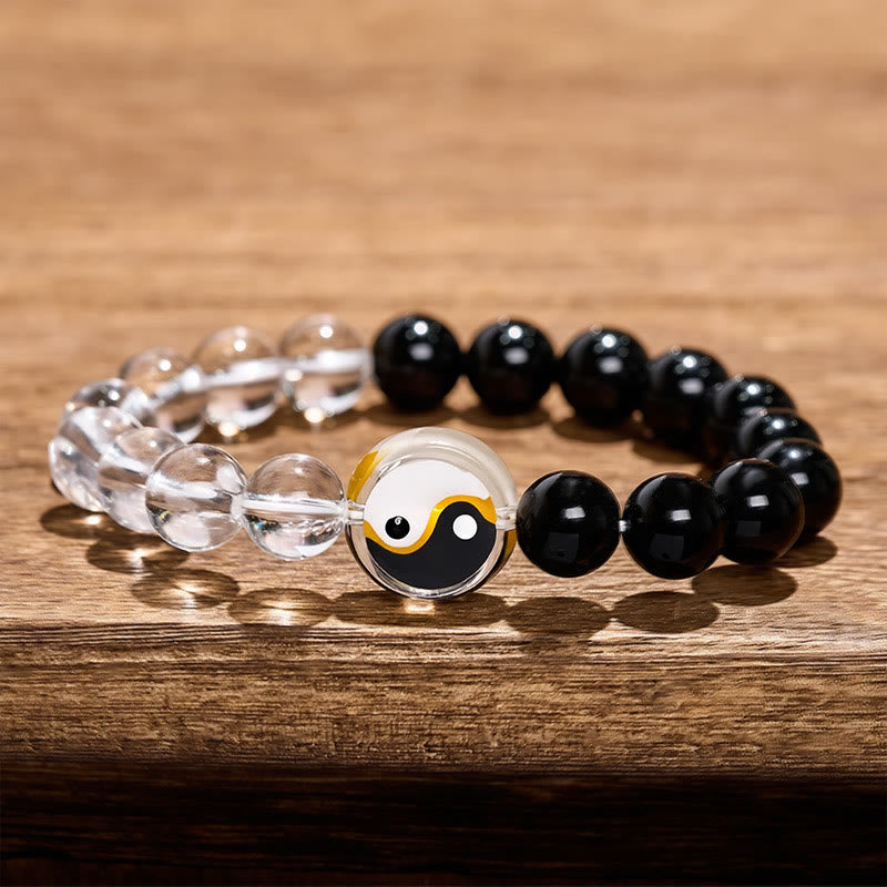 Buddha Stones Liuli Glass Bead Yin Yang Balance Double Sided Round Bead Bracelet