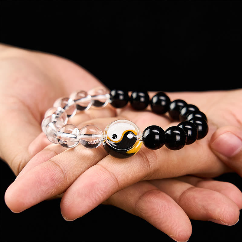 Buddha Stones Liuli Glass Bead Yin Yang Balance Double Sided Round Bead Bracelet