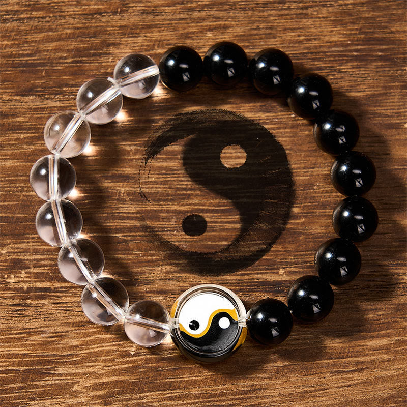 Buddha Stones Liuli Glass Bead Yin Yang Balance Double Sided Round Bead Bracelet