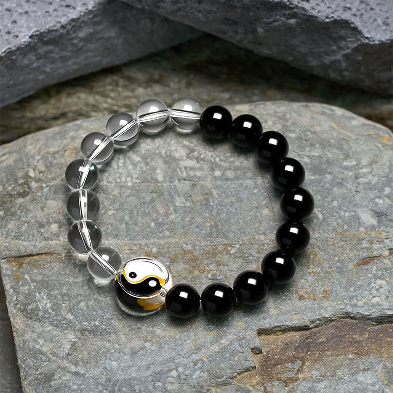 Buddha Stones Liuli Glass Bead Yin Yang Balance Double Sided Round Bead Bracelet