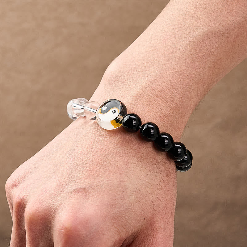 Buddha Stones Liuli Glass Bead Yin Yang Balance Double Sided Round Bead Bracelet