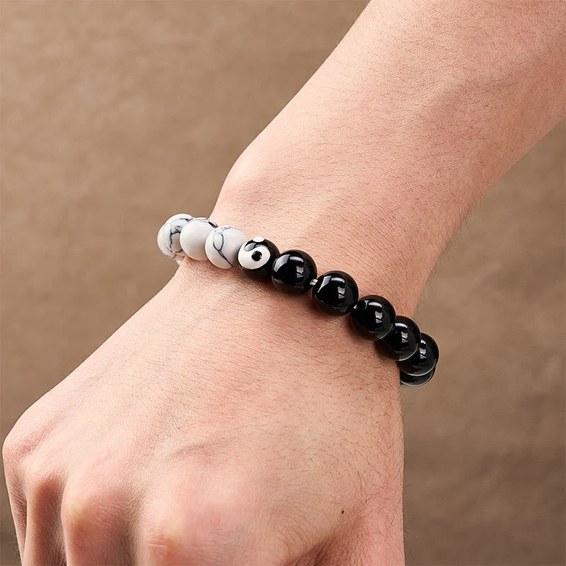 EverestArtStudios Liuli Glass Bead Yin Yang Balance Round Bead Bracelet