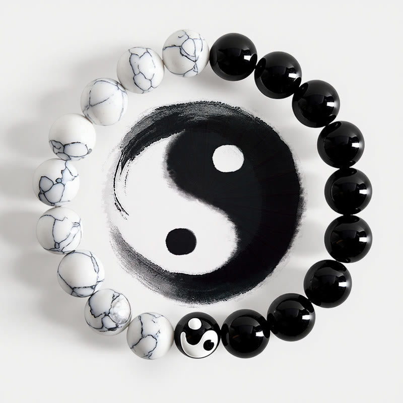 EverestArtStudios Liuli Glass Bead Yin Yang Balance Round Bead Bracelet