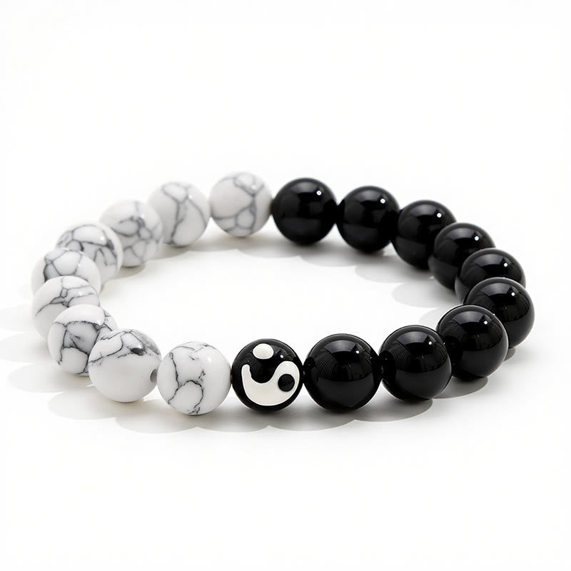 EverestArtStudios Liuli Glass Bead Yin Yang Balance Round Bead Bracelet