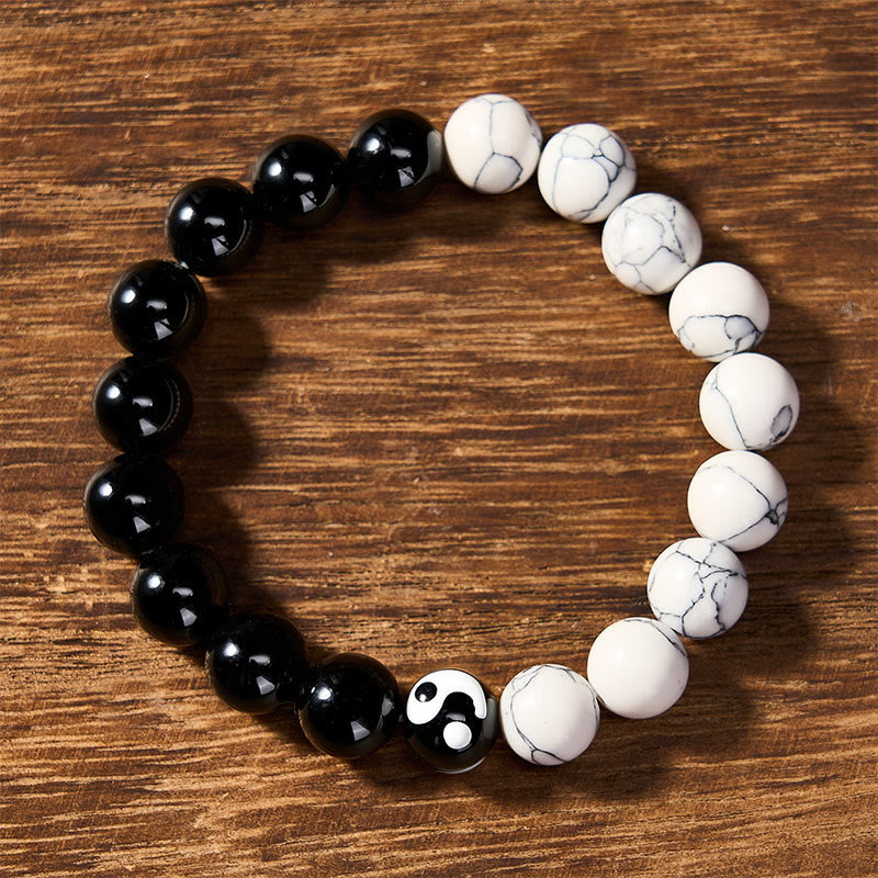 EverestArtStudios Liuli Glass Bead Yin Yang Balance Round Bead Bracelet
