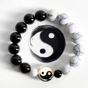 EverestArtStudios Liuli Glass Flat Bead Yin Yang Balance Round Bead Bracelet