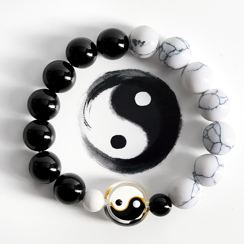 EverestArtStudios Liuli Glass Flat Bead Yin Yang Balance Round Bead Bracelet