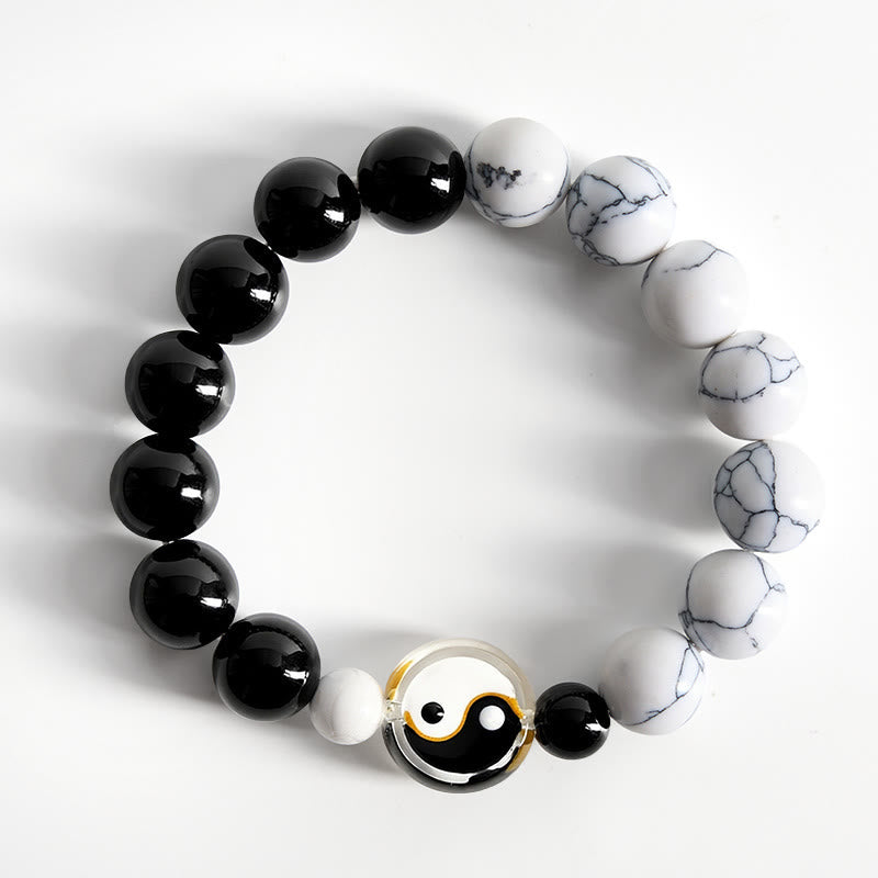 EverestArtStudios Liuli Glass Flat Bead Yin Yang Balance Round Bead Bracelet