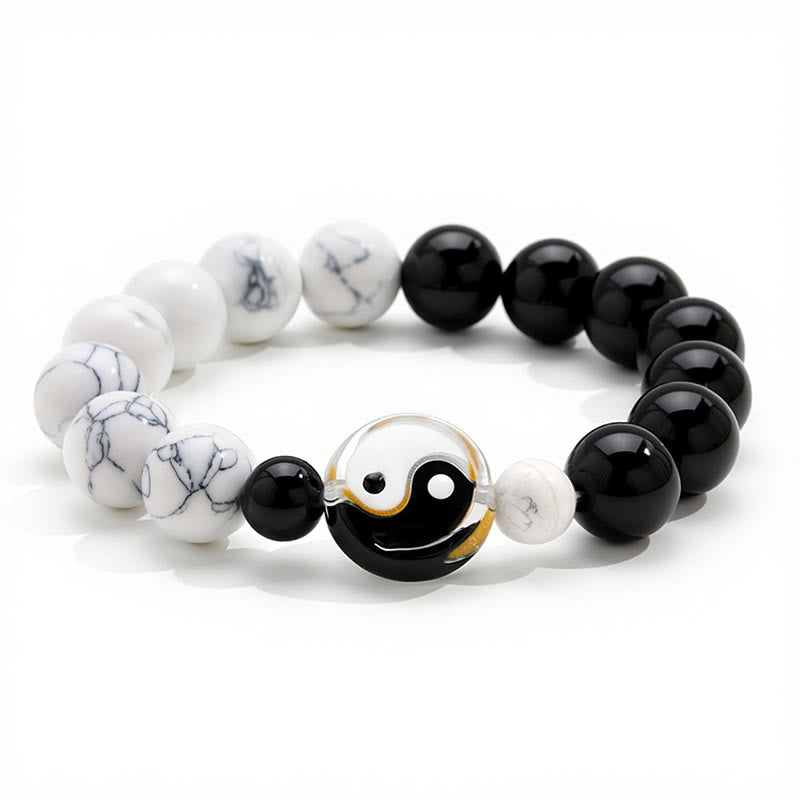 EverestArtStudios Liuli Glass Flat Bead Yin Yang Balance Round Bead Bracelet