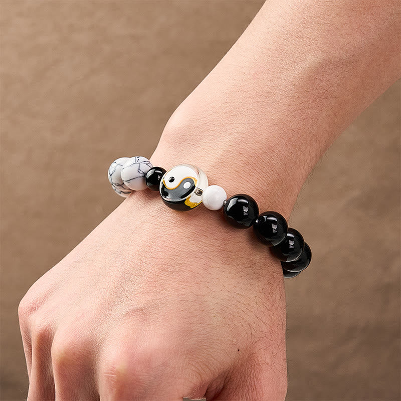 EverestArtStudios Liuli Glass Flat Bead Yin Yang Balance Round Bead Bracelet