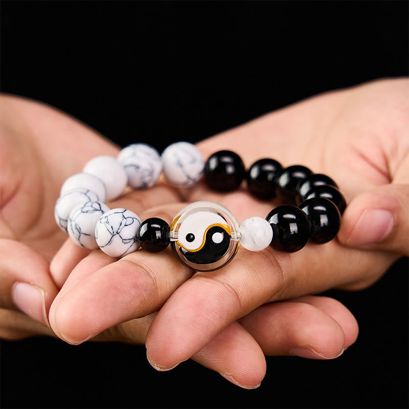EverestArtStudios Liuli Glass Flat Bead Yin Yang Balance Round Bead Bracelet