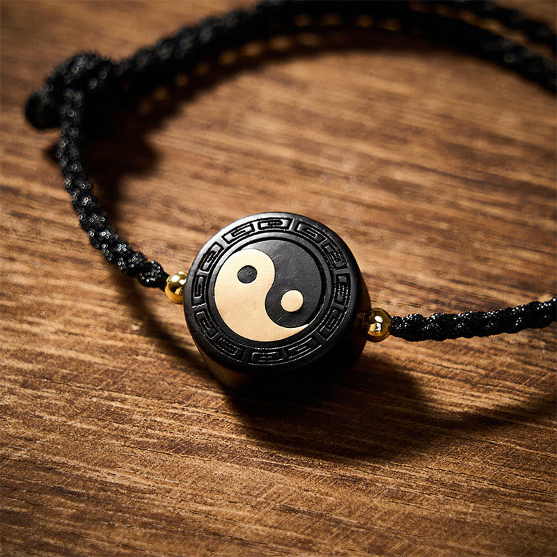 Buddha Stones Ebony Wood Bagua Grounding Red String Bracelet