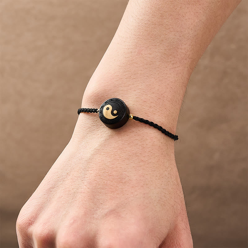 Buddha Stones Ebony Wood Bagua Grounding Red String Bracelet