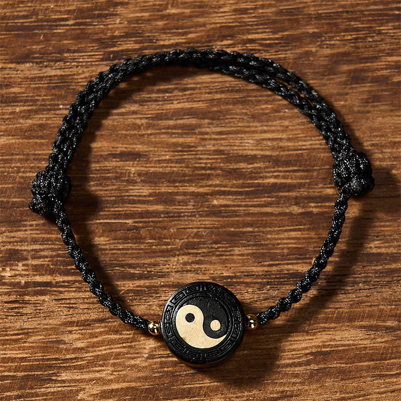 Buddha Stones Ebony Wood Bagua Grounding Red String Bracelet