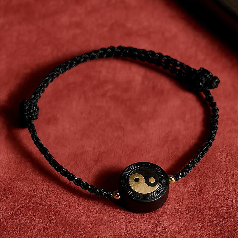 Buddha Stones Ebony Wood Bagua Grounding Red String Bracelet