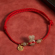EverestArtstudios Hetian Jade Rabbit-Head Peace Buckle Fu Character Grounding Red String Vintage Bracelet