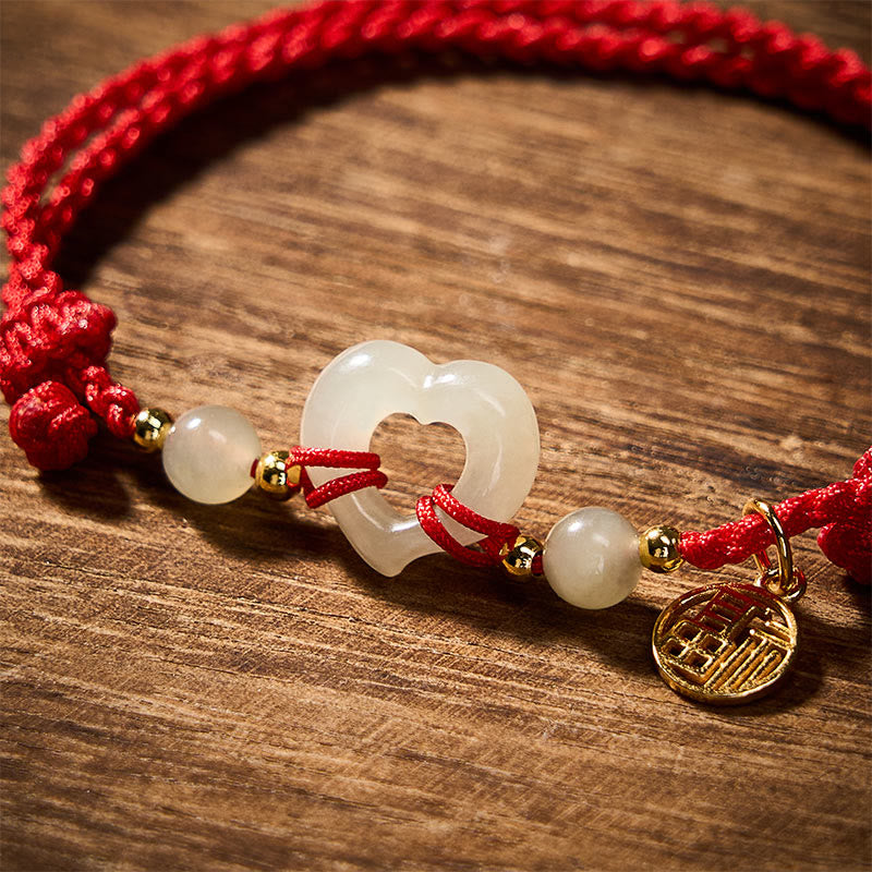 EverestArtstudios Hetian Jade Heart Ring Fu Character Protection Bracelet