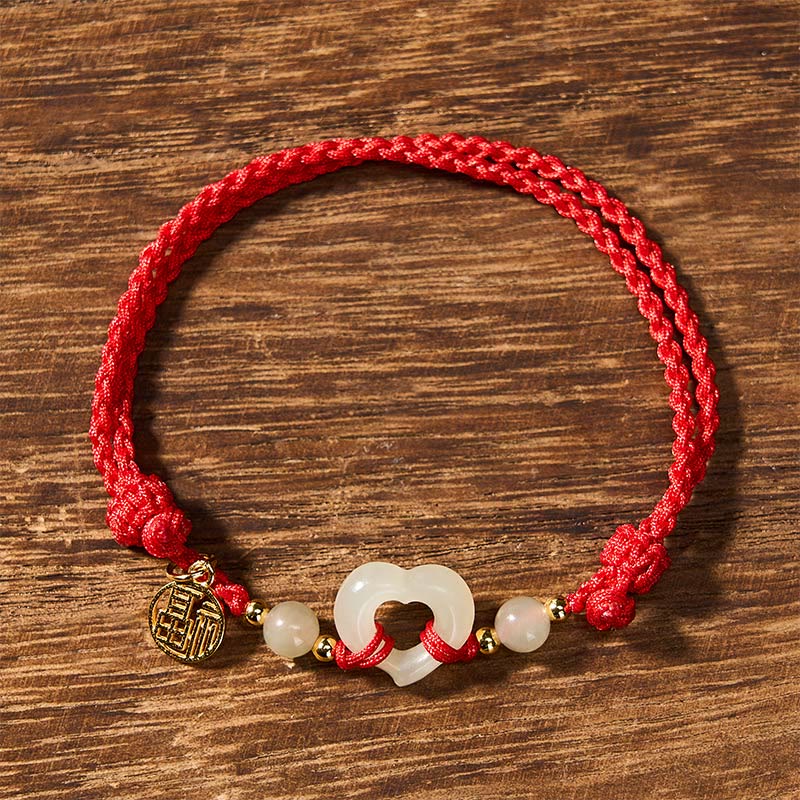 Buddha Stones Hetian Jade Heart Ring Fu Character Protection Bracelet