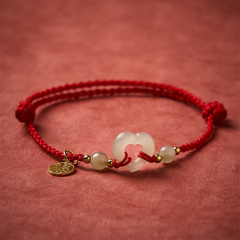 Buddha Stones Hetian Jade Heart Ring Fu Character Protection Bracelet