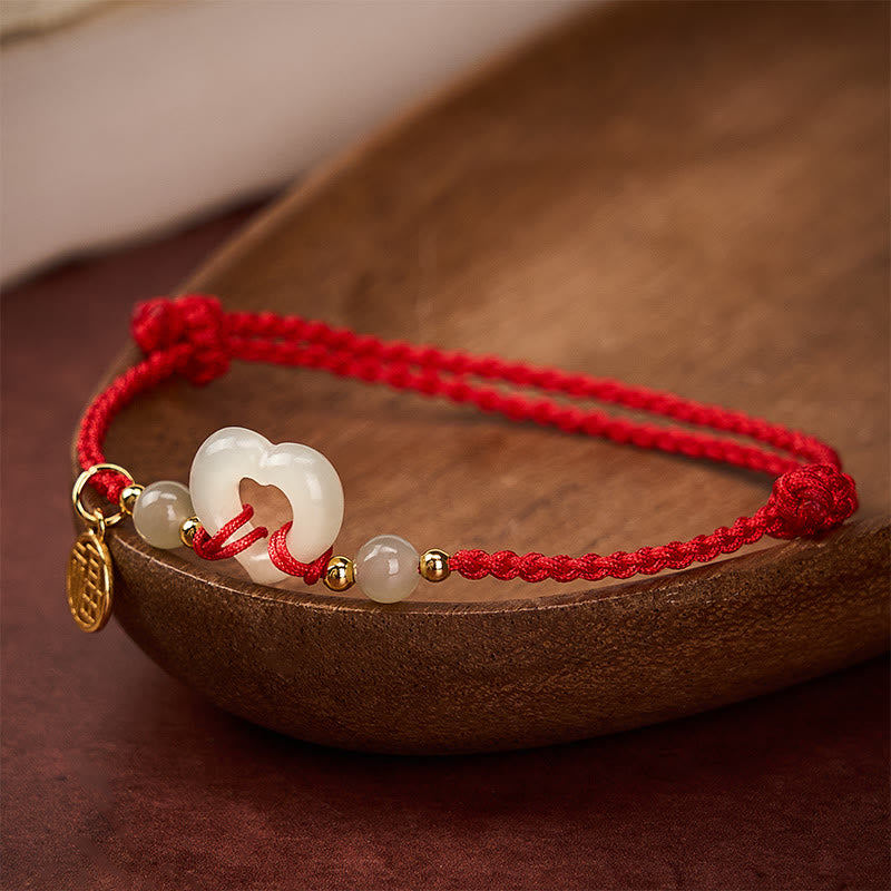 Buddha Stones Hetian Jade Heart Ring Fu Character Protection Bracelet