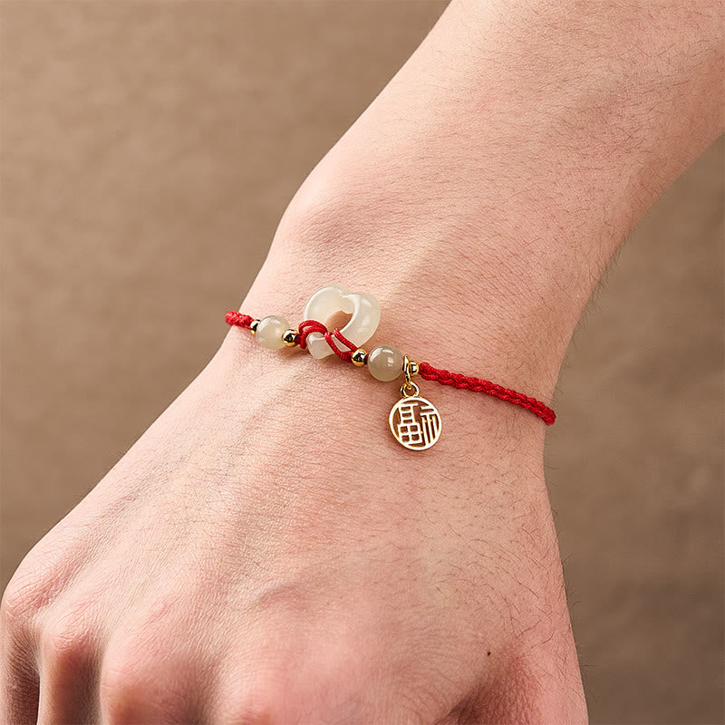 Buddha Stones Hetian Jade Heart Ring Fu Character Protection Bracelet