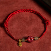 Buddha Stones Cinnabar Peace Buckle Fu Character Protection Red String Pendant Bracelet